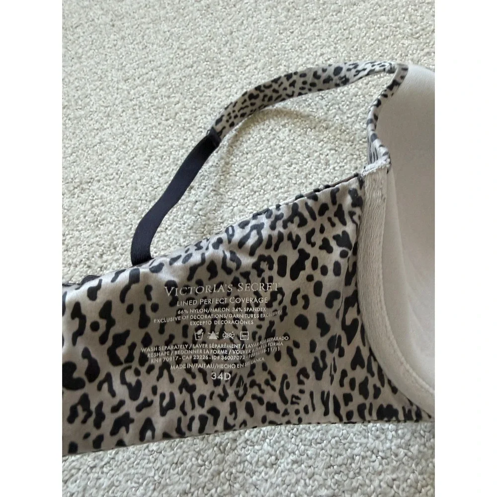 Victoria's Secret Animal Print Bra Size 34D Tan Leopard Lined Perfect Coverage - Picture 3 of 5